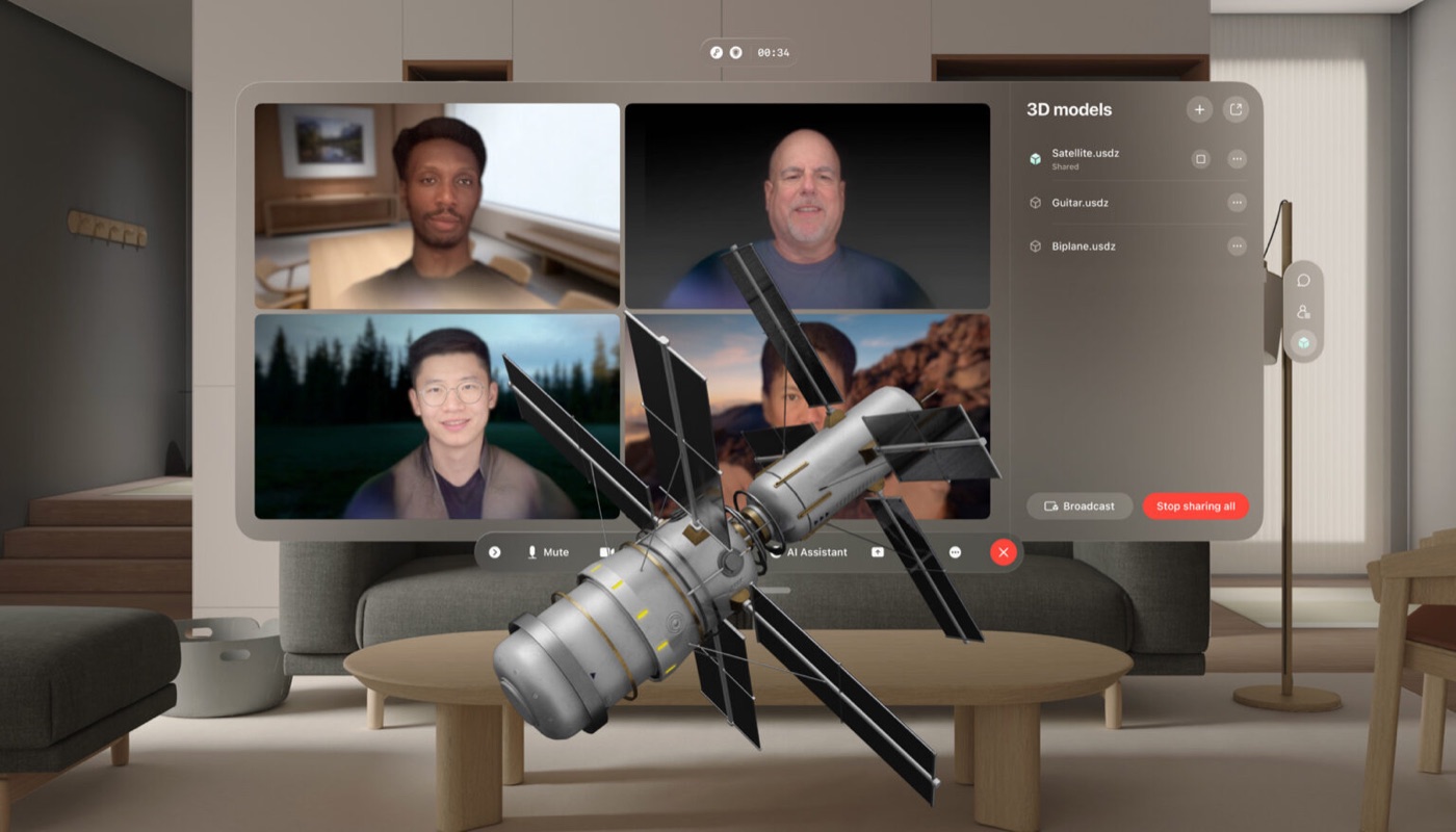 Webex for Apple Vision Pro 会议中的卫星 3D 模型协作界面